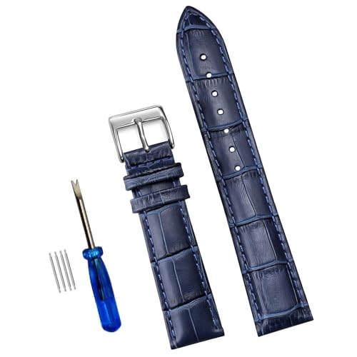 NUZIXINXW Uhrenarmbänder aus Leder, 12/14/16/18/20/22/24 mm, Uhrenarmband, Stahldornschließe, Handgelenksgürtel, Armbandwerkzeug, Dunkelblau 1,14 mm