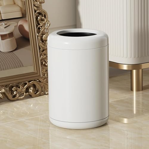 Image of 8L /2.1gal Ceramic White Trash Can,Small Bathroom Trash Can,Open Top Modern Garbage Can for Bedroom,Bathroom,Powder Room,Bedroom,Office (White)
