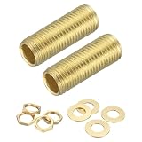 QUARKZMAN 2 Satz Messing Lampenreparatur-Hardware-Kit 1.4" Messingrohr Mit Überwurfmutter Unterlegscheiben 1/4 Gewindestutzen Befestigungselemente Sortiment Für Lampenmontage & DIY Goldton