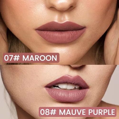 Image of 2Pcs Longwear Liquid Lip Liner Stain Marker Pen Set Long Lasting Waterproof, Maroon Dusty Mauve Purple Matte 24 Hour Lip Liner and Lipstick Combo Korean Color Stay Lipliner All Day Lips Stain peel off