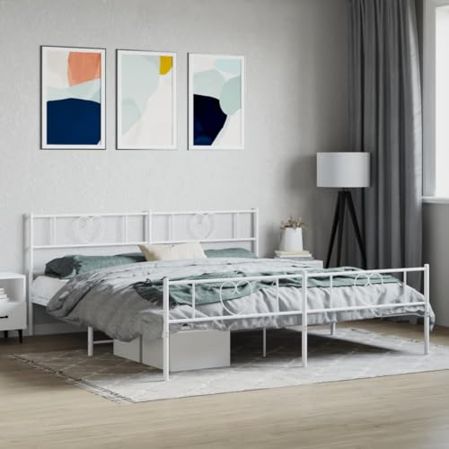 vidaXL Bettgestell, Bettrahmen mit Kopfteil Fußteil, Metallbett Bett mit Lattenrost, Doppelbett Gästebett Schlafzimmer, Metall Weiß 180x200cm – Bild 3