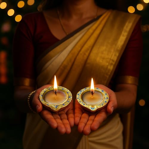 Image of Party Propz Golden Wax Filled Clay Diya for Puja - Set of 4 Wax Diya for Decoration, Pooja Decoration Items for Home, Teracottas Diyas for Puja Decorations Items, Clay Diyas for Pooja