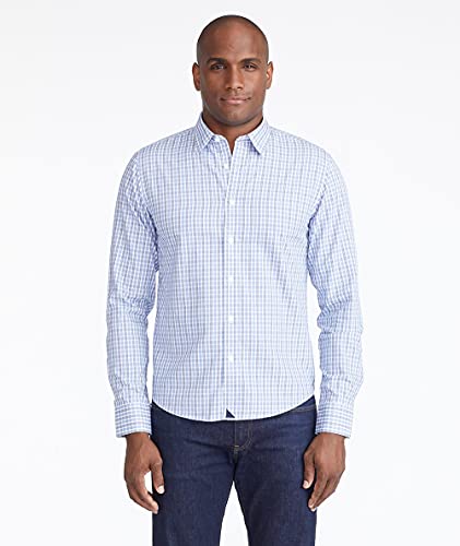 Untuckit Durif Men's Button Down Shirt, Light Blue Navy And White Check, 100% Cotton Poplin - Wrinkle Free X-Large Regular Fit #TOP4