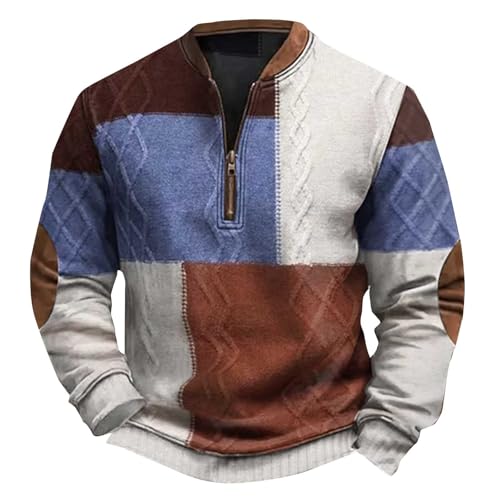 MEIbax Sweat Homme sans Capuche Demi-Fermeture Éclair Sweat-Shirt Vintage Imprimé Graphique Pull Automne et Hiver Manches Longues Sweatshirt Décontracté Confortable Pullover (1-5-Coffee, XXXL)