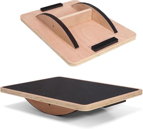 Wiebelplank, sportief balansbord van hout, wiebelplank met antislip voet, balansplank voor onder het bureau, kernkracht, stabiliteit, balansbord voor op het bureau