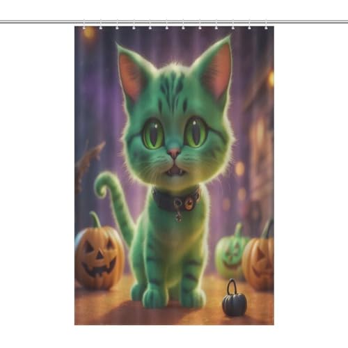 Rideau de douche chat d'Halloween imperméable en polyester 122x183cm avec 12 anneaux