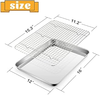Stainless Steel Baking Sheet with Rack Set, E-far 16”x12” Cookie Sheet Pan for Oven, Rimmed Metal Tray with Wire Cooling Rack for Cooking Roasting Resting Bacon Meat Steak - Dishwasher Safe