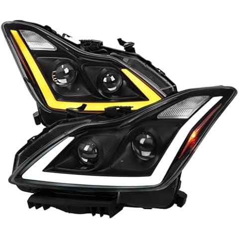 Spec-D Tuning Black Projector Headlights w/LED Sequential Turn Signal Compatible with 2008-2015 Infiniti G37, Q60 2DR Coupe, Left + Right Pair Headlamp Assembly Cover