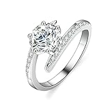 Tolldek Anillo de boda de oro blanco Au585 de 14 quilates, 6 garras con moissanita, par de anillos de oro Au585, talla 61 (19,4)