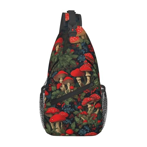 wiuurs Mushroom Sling Bag Travel Sling Backpack Lightweight Casual Daypack Women Chest Bags for Outdoor Sport Climbing Runners