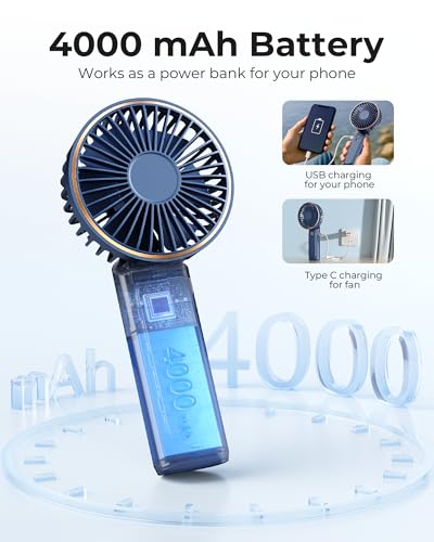 TUNISE Handheld Fan, Portable fan with 4000mAh, Hand Fan with LED Display, 180° Adjustable Rechargeable Fan, 6 Speed, Travel Fan as Power Bank for Home Office Bedroom Outdoor - Image 3