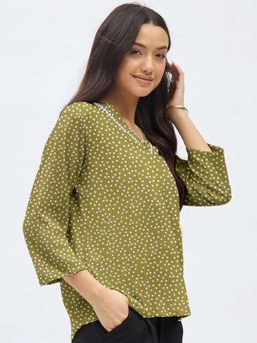 Image of SheWill Printed Top with Contrast Tipping - Stylish Ethnic & Western Tops for Women - Summer Travel Wear, Trendy Tops for Jeans, Lightweight & Comfortable Casual Wear