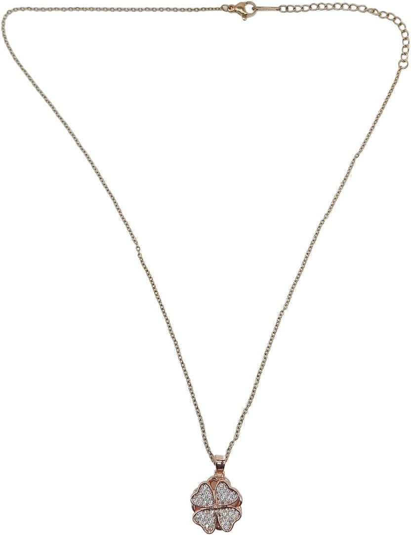 JWELLAElegant Rose Gold Clover Pendant Necklace with Pave Crystals