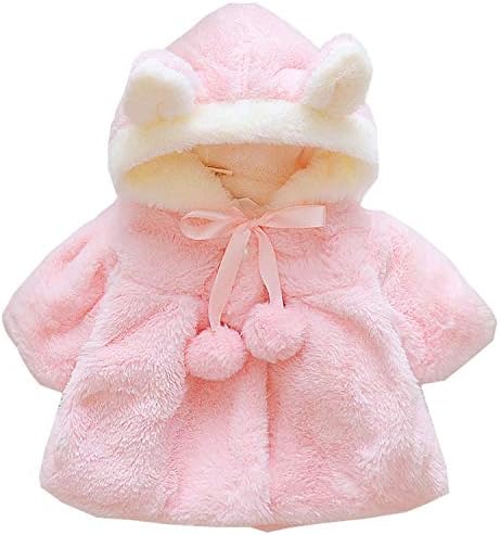 UAZNegozio Thick Faux Fur Coat Newborn Infant Baby Girl Hooded Warm Ourwear Jacket Cape Cloak Ponch 0-3 Years Light Pink