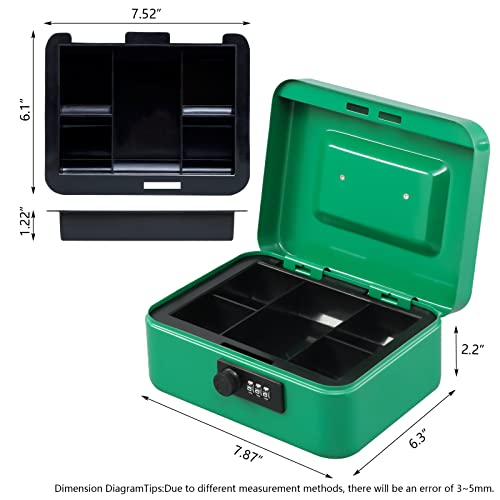 Image of KYODOLED Cash Box with Combination Lock,Safe Metal Box for Money,Storage Lock Box with Money Tray,7.87 inchx 6.30 inchx 3.54 inch Green Medium