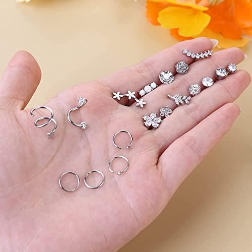 Morfetto 18 Pcs 16G Cartilage Earrings Studs for Women Men Surgical Steel Helix Tragus Couch Piercing Jewelry Opal Flower Leaf CZ Cartilage Earrings