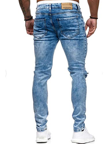 Andongnywell Destroyed Mens Slim Denim Straight Biker Skinny Jeans Stretchy Ripped Hole Pants Straight Holes Hip Hop Jeans4