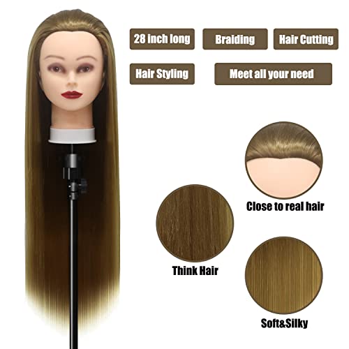 Trainingsköpfe, 28 inch Übungskopf Frisierkopf Friseur 100% Synthetikfaser-Haar Styling Kopf Frisierkopf für Frisöre mit kostenloser Klemme und DIY Flechtset (#27)