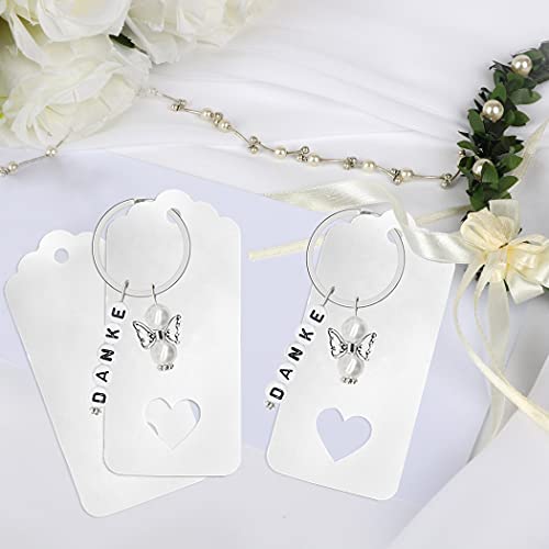 Herbst Danke Schutzengel Anhänger, 30 Stück Gastgeschenk Taufe mit Weiße Perle Schutzengel Schlüsselanhänger Weißer Kartenanhänger Organza Beutel Weißes Schleife für Babydusche Hochzeit Weihnachten