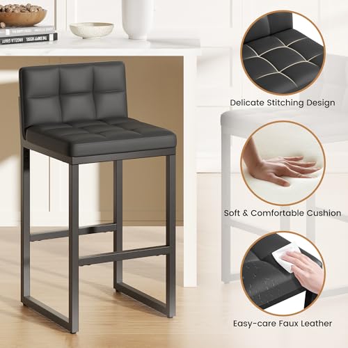 Image of Bar Stools Set of 2, Modern Counter Height Bar Stools with Back,24 inch Dark Grey