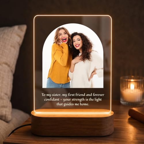 Image of Giftplease Personalised Rakhi Gift for Sister - Custom Acrylic Photo Collage Frame with Wooden Base, Meaningful Raksha Bandhan Keepsake, Personalized Memory Display for Siblings, Tabletop Decor