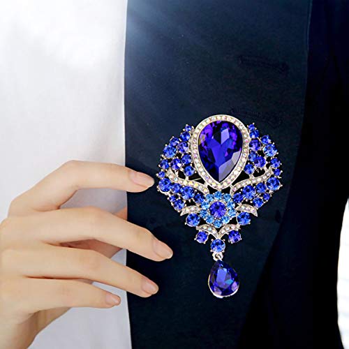 Image of Wedding Bridal Big Crystal Rhinestone Bouquet Brooch Pin for Women (navy blue)