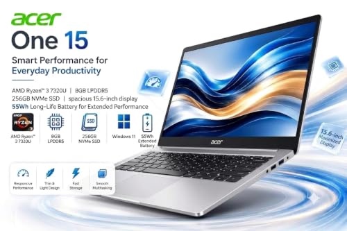Image of Acer 15 Smartchoice, AMD Ryzen 3-7320U, 15.6 inch Full HD Display, | 8GB DDR5 RAM 5500 Mhz, 256GB SSD New Gen, Windows 11Home, Ms office 21, Antivrus, 1.59KG, Professional Thin and Light Laptop