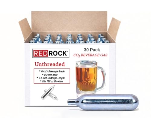 RedRock Unthreaded 16 Gram CO2 Cartridges, 30 Pack Food Grade Beverage Beer Keg Cartridge Chargers
