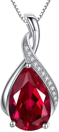 Ruby Pendant Necklace in Sterling Pear Ruby Pendant Necklace in Sterling Silver, July Birthstone, Lab Created Ruby Jewelry, 15th or 40th Anniversary Giftlver, July Birthstone, Created Ruby Jewelry