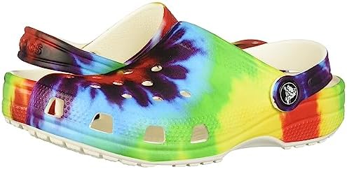 Crocs Classic Tie Dye Clogs (Little Kid/Big Kid), Rainbow Tie Dye, 5 Big Kid