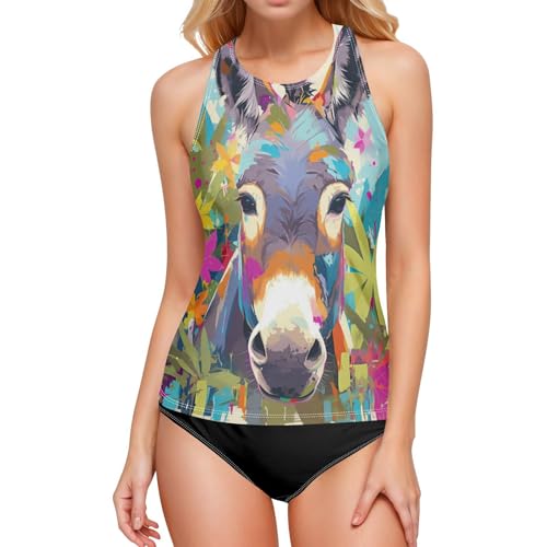 Haut de maillot de bain gainant pour femme : camoufle le ventre avec un motif âne coloré