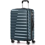 Coolife Medium Checked Luggage with Spinner Wheels, Hardside Suitcase TSA Lock Lightweight Travel Luggage 24-inch,Teal Blue