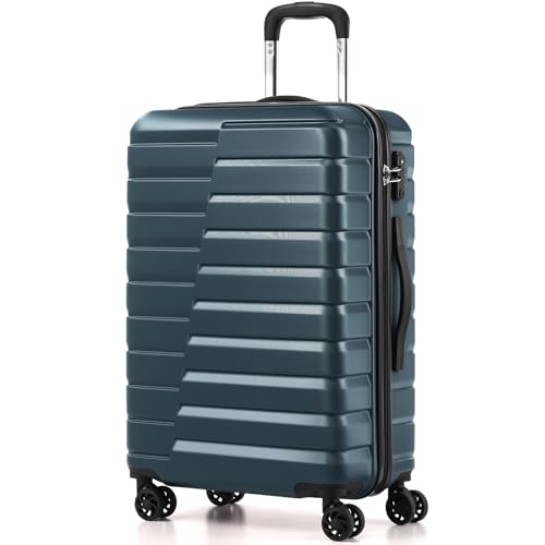Coolife Medium Checked Luggage with Spinner Wheels, Hardside Suitcase TSA Lock Lightweight Travel Luggage 24-inch,Teal Blue