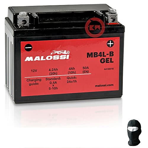 DESCRIZIONE E CARATTERISTICHE PRODOTTO: BATTERIA MALOSSI MB4L-B IN GEL PRECARICATA SIGILLATA -BATTERIA PRONTA PER L’UTILIZZO, COMPLETA, BISOGNA SOLO MONTARLA, GIA’ CARICA!! -Sigillata/ermetica, -precaricata (attivata in fabbrica - Factory Activated) - A tenuta stagna -12 Volt 4,2 Ah ampere -NEL TITOLO INDICHIAMO IL MODELLO SPECIFICO PER LA TUA MOTO, SCOOTER O QUAD!!