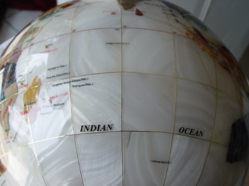 Unique Art 37-Inch by 13-Inch Floor Standing Full Cut Mop Mother of Pearl Gemstone World Globe with Gold 4-Leg Stand - Thumbnail 2