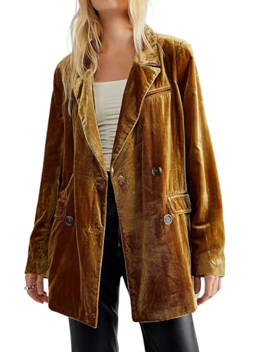CHARTOU Women Fall Velvet Blazer Jacket Lightweight Lapel Collar Office Work Dressy Jacket