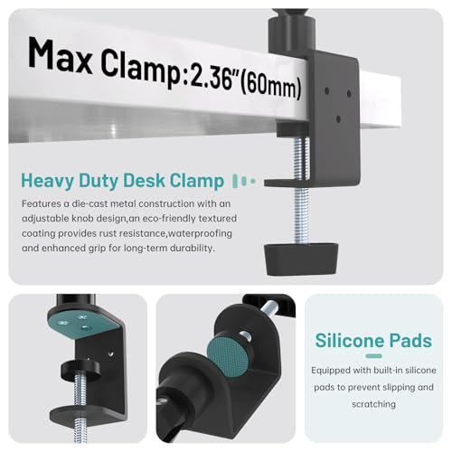 Image of Adjustable Phone Stand,3-Stage Long Arm Holder Heavy Duty Desk Clamp Mount | 33 inch Foldable Aluminum Alloy Arm,360Rotation Holder Compatible with 3.5~7.5 inch iPhone /HTC /LG /Nexus /Huawei /Galaxy