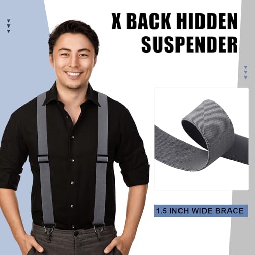Janmercy 2 Pcs x Back Hidden Suspenders 1.5 Inch Work Suspenders for Men Shirt Pant Clothing