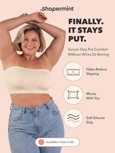 Image of SHAPERMINT Strapless Bra, No-Slip Wireless Bandeau with Sewn-in Cups