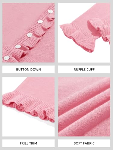 Image of Saodimallsu Womens Ruffle Cardigan Sweaters Button Up Crew Neck Long Sleeve Cropped Sweater Cute Soft Knit Tops