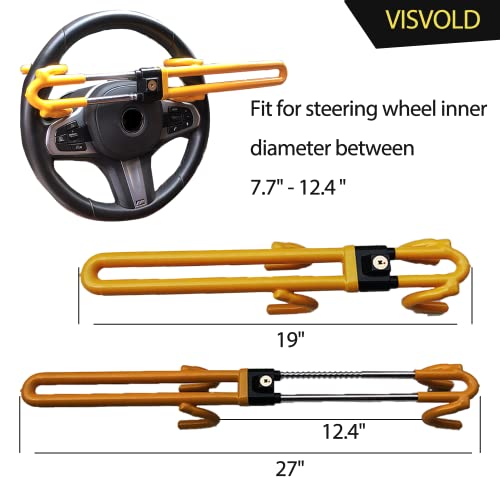 Visvold Anti-Theft Steering Wheel Lock For Car Truck Heavy Duty Security Locking Car Vehicle Anti-Theft Lock Adjustable Double Hook Universal Fit With Emergency Window Breaker Self Defense #TOP1