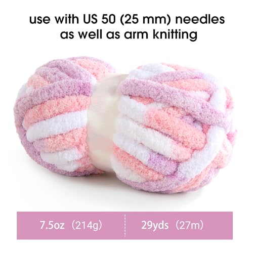 Image of MABOZOO Tie Dye Chunky Yarn for Crocheting 8 Pack,Pink Fluffy Jumbo Chenille Yarn,Soft Plush Yarn Bulky,Giant Thick Fuzzy Yarn for Hand Knitting or Arm Knitting (31.7 yds,8 oz Each Skein)