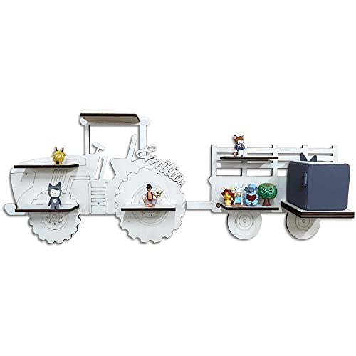 DRYSSON DIY Tonie Box Étagère Tracteur avec remorque Tracteur personnalisable avec nom au choix Compatible avec la TonieBox TonieRegal TonieBox TonieBox Regal TonieBox Regal