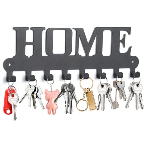 GENHH Colgador de Llaves Metal Colgador Llaves Pared con 8 Ganchos y 2 Tornillos Multifunción Cuelga Llaves para Entrada Salón Cocina Dormitorio, Negro Mate