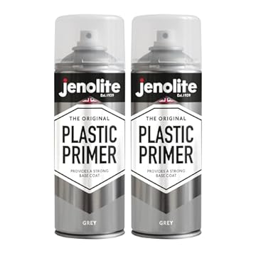 JENOLITE Plastic Primer Spray Paint | GREY | 2x400ml | Premium Quality Plastic Primer | Promotes Adhesion | Primer Spray Paint for Automotive, Garden Furniture, Models & Other Hard Plastics
