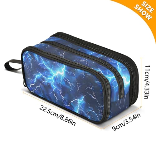 Image of Blue Electric Lightning Pencil Case Box Boys Girls Large Pencil Pouch Zipper Compartments Big Capacity Stationery Pen Bag Organizer for Kids Teens Adults School Office