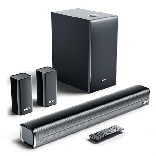 Image of Mivi Fort H350 Soundbar [], 5.1 Channel with 3 Built-in Speakers, 2 Satellite Speakers & External Subwoofer, Multiple EQ /Input Modes, Home Theatre 5.1,Made in India Sound Bar