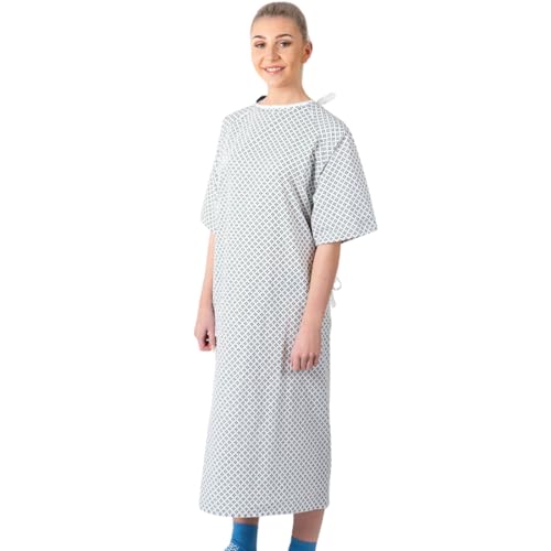 Interweave Healthcare - Interweave Healthcare Lapover Hospital Gown with Colour Coded Ties, Blue Diamond Print, One Size, As Used in Hospitals