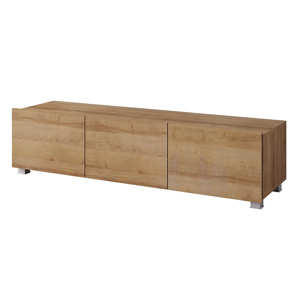 Lomadox Wohnwand Anbauwand Eiche Nb. 6-teilig Modern, mit 2 Hängevitrinen mit Beleuchtung, 2 Stauraumschränke, 2 TV-Lowboards