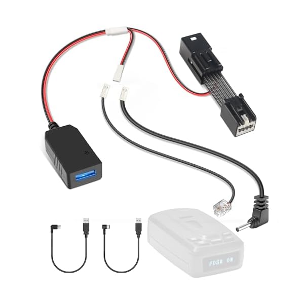 Radar Detector Power Cord Adapter,(10Pin Type-D)Compatible with GMC,Chevy,Cadillca,Buick Models with Auto Dimming Rearview Mirror,RJ11 DC3.5 Radar Detectors Charger Cable, Built-in Hidden USB